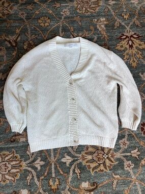 LOFT Cream Button-Front V-Neck open knit Cardigan